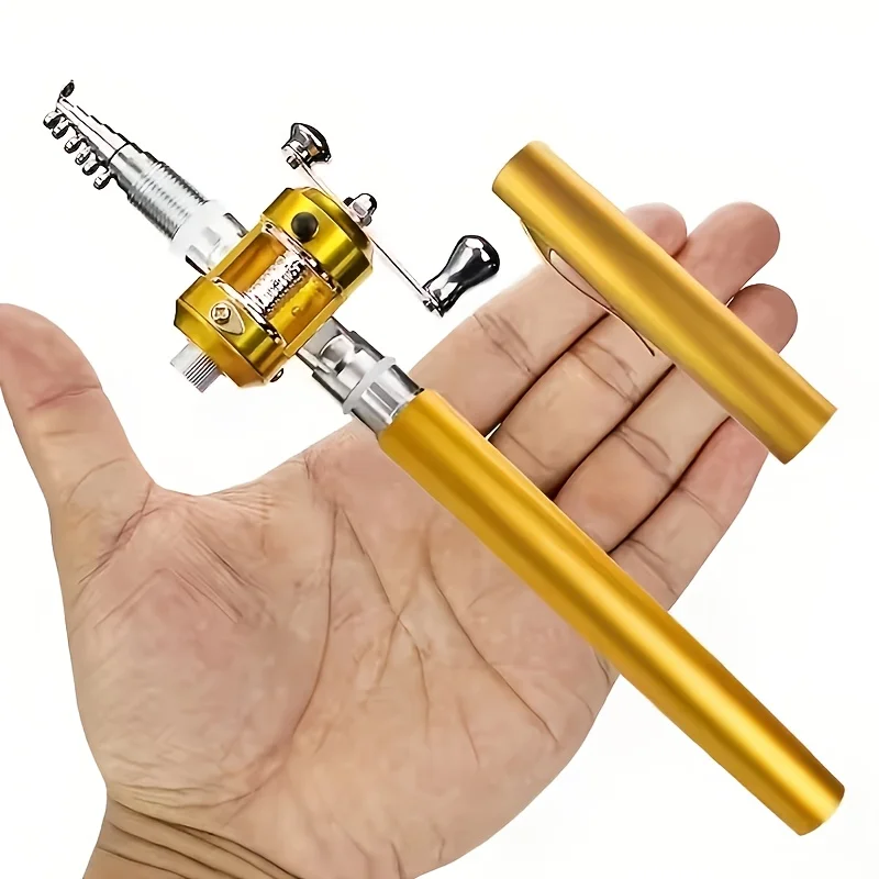Vara de Pesca Portátil Dobrável com Carretel de Linha - Mini Vara de Pesca Compacta, Mecanismo de Extensão/Retração Rápida, Leve e Robusta