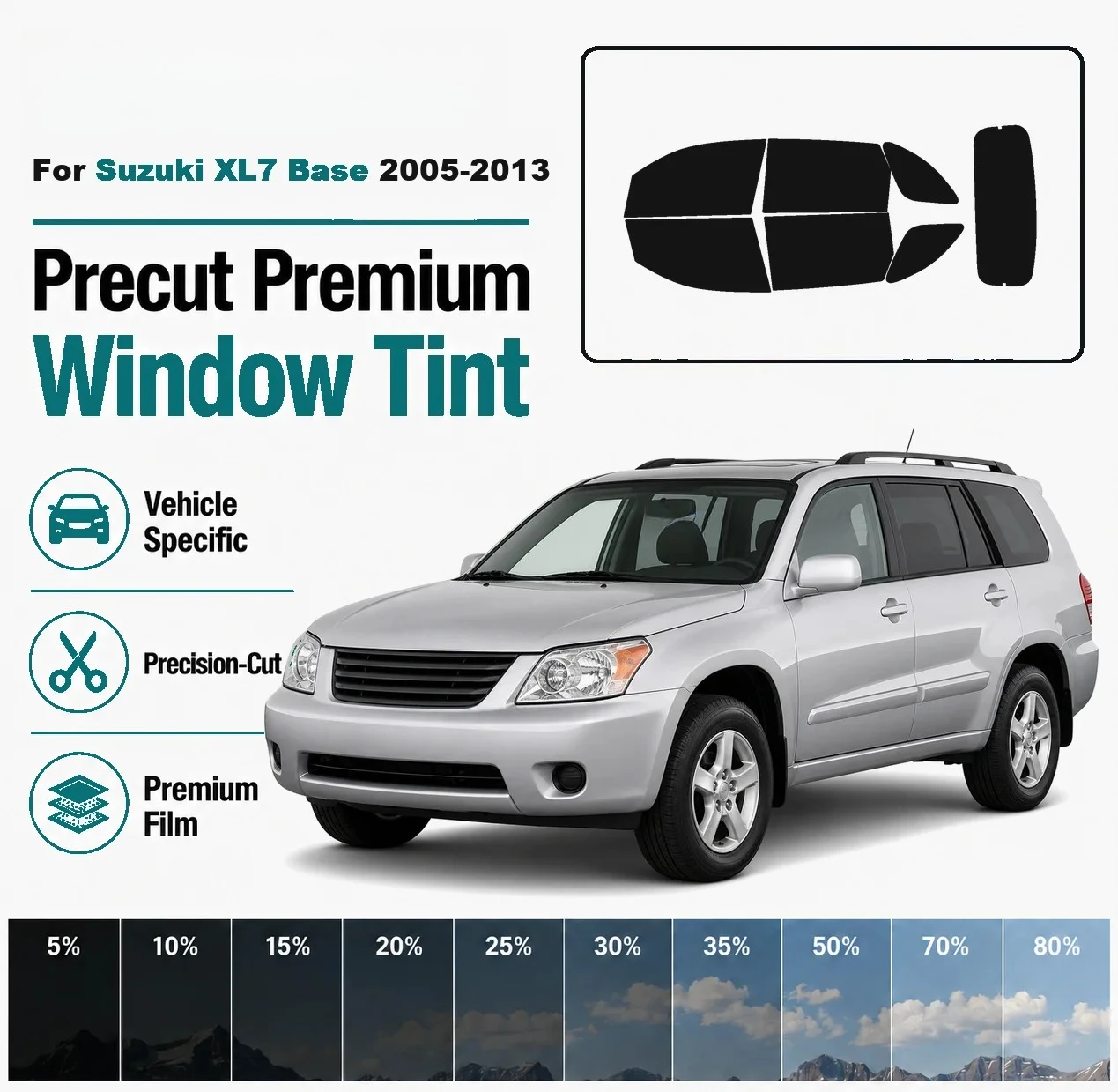 Custom Cut Window Tint Film For Suzuki XL7 Base 2005‑2013 Front & Rear Windows UV Heat Rejection Anti‑Scratch Privacy Film