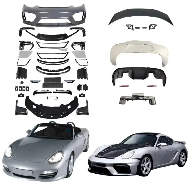 Body Kit for 987 Boxster/Cayman/718 Models -GT4 Style Upgrade Featuring Front Splitter Rear Bumper Diffuser Modifications