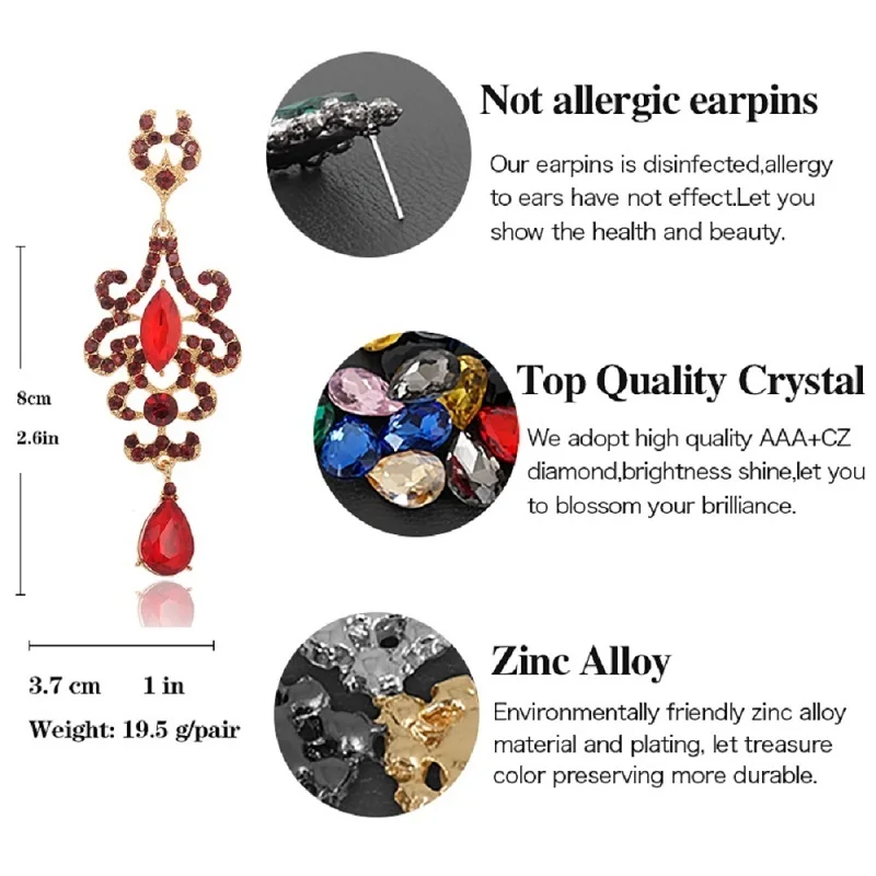 VEYO Vintage Luxury Rhinestone Drop Crystal Earrings for Women 3 Colour Fashion Jewelry Gift
