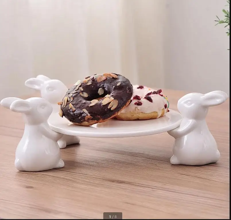 

lovely rabbit ceramics Cake pan Fruit tray Household Afternoon tea Dessert display Wedding decoration