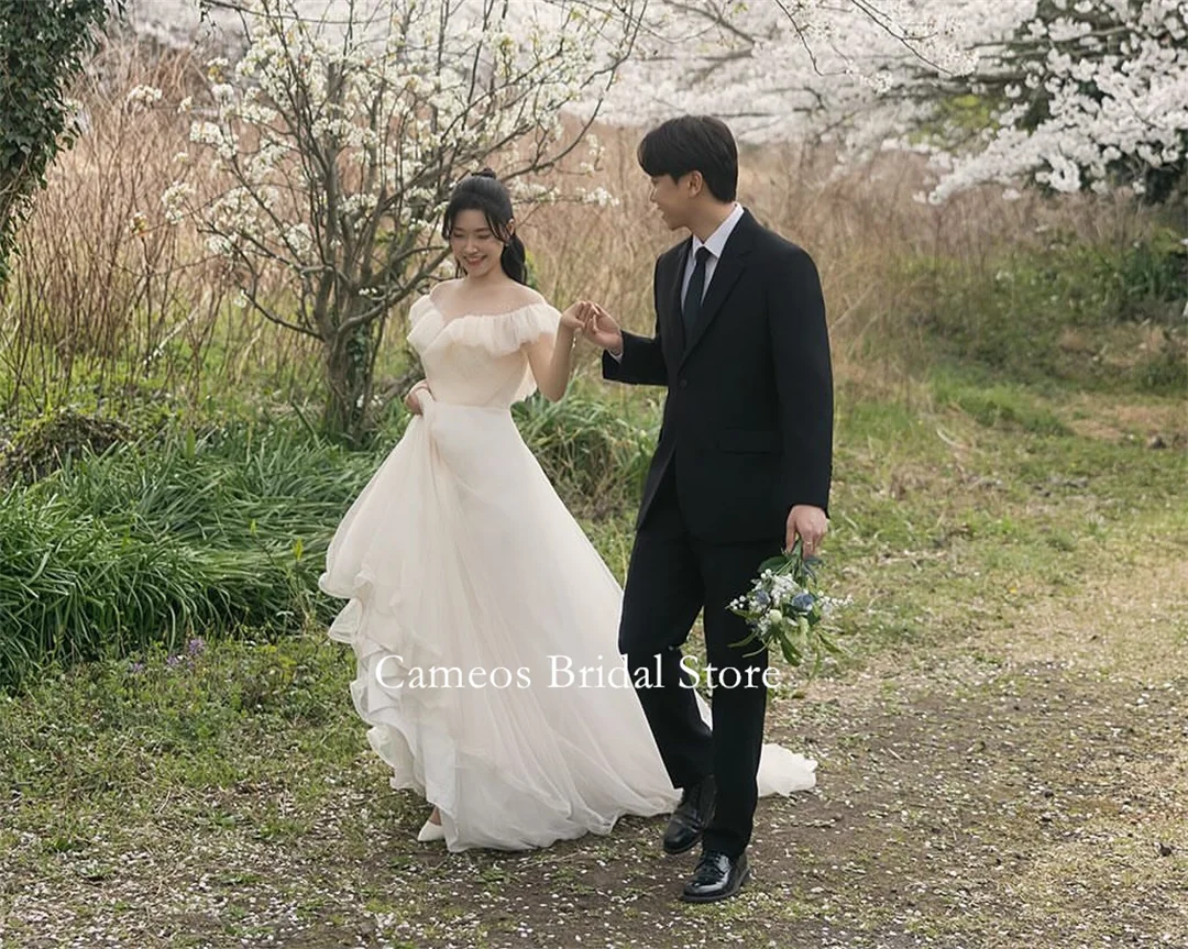 

SONDR Свадебные платья трапециевидной формы цвета слоновой кости с оборками из органзы, корейский корсет с вырезом лодочкой, платья невесты, женские свадебные платья