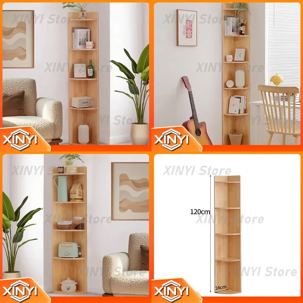 Corner Floor Triangular Side Cabinet for Living Room Bedroom Solid Wood Shelf Multi-layer Corner Fan Bookshelf Bookcase