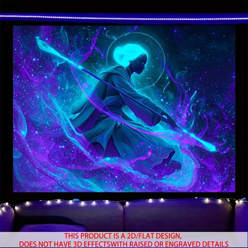 1pc  Neon Galaxy Sorceress UV Reactive Tapestry, Glow in Dark Dark Fantasy Wall Hanging for Bedroom Living Room Decor