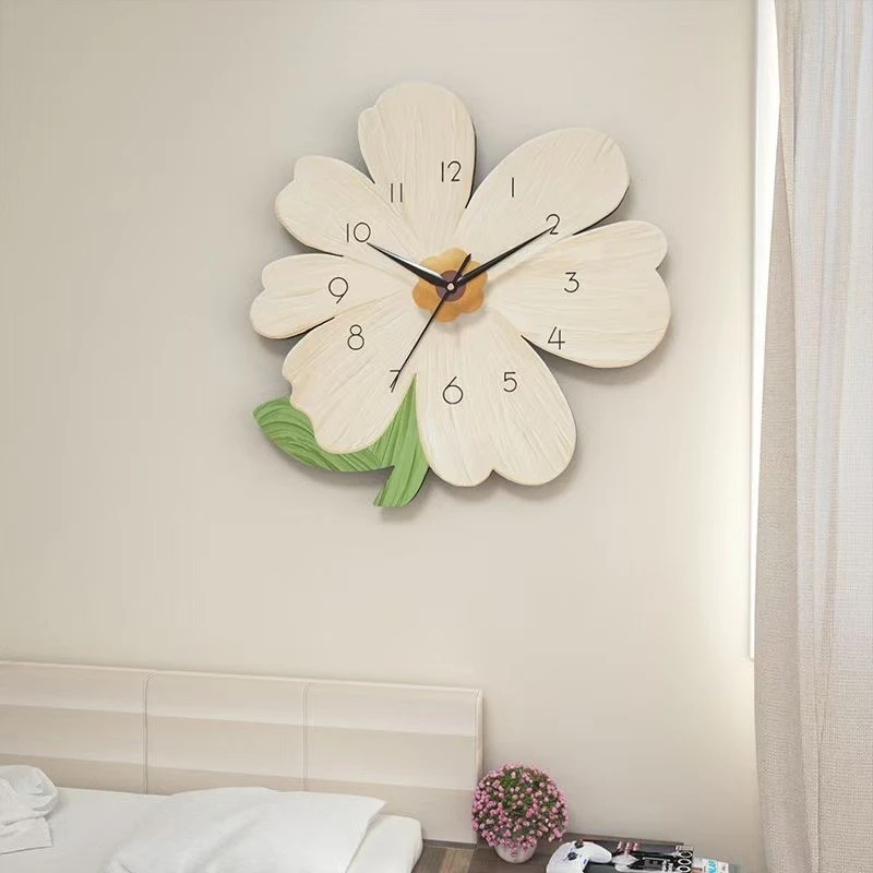 Modern Floral 2D Wooden Wall Clock Irregular Hanging Watch Silent Clock Home Decor Wall Watch Living Room Entryway Supplies