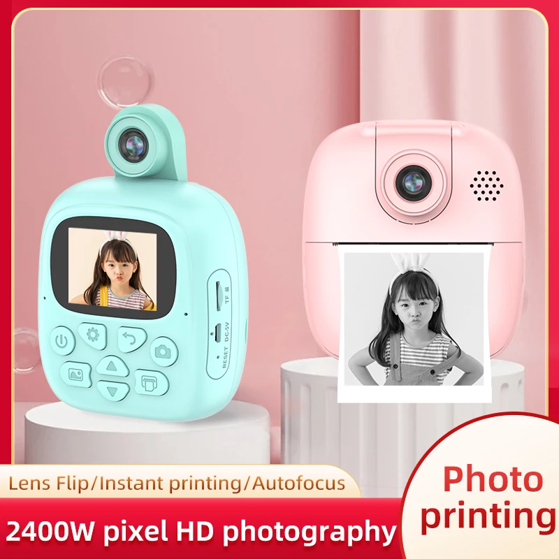 Kids Camera Instant Print Thermal Printer Video Recorder Portable Smart Digital Dual Lens Selfie Camera Kids Toys Birthday Gift