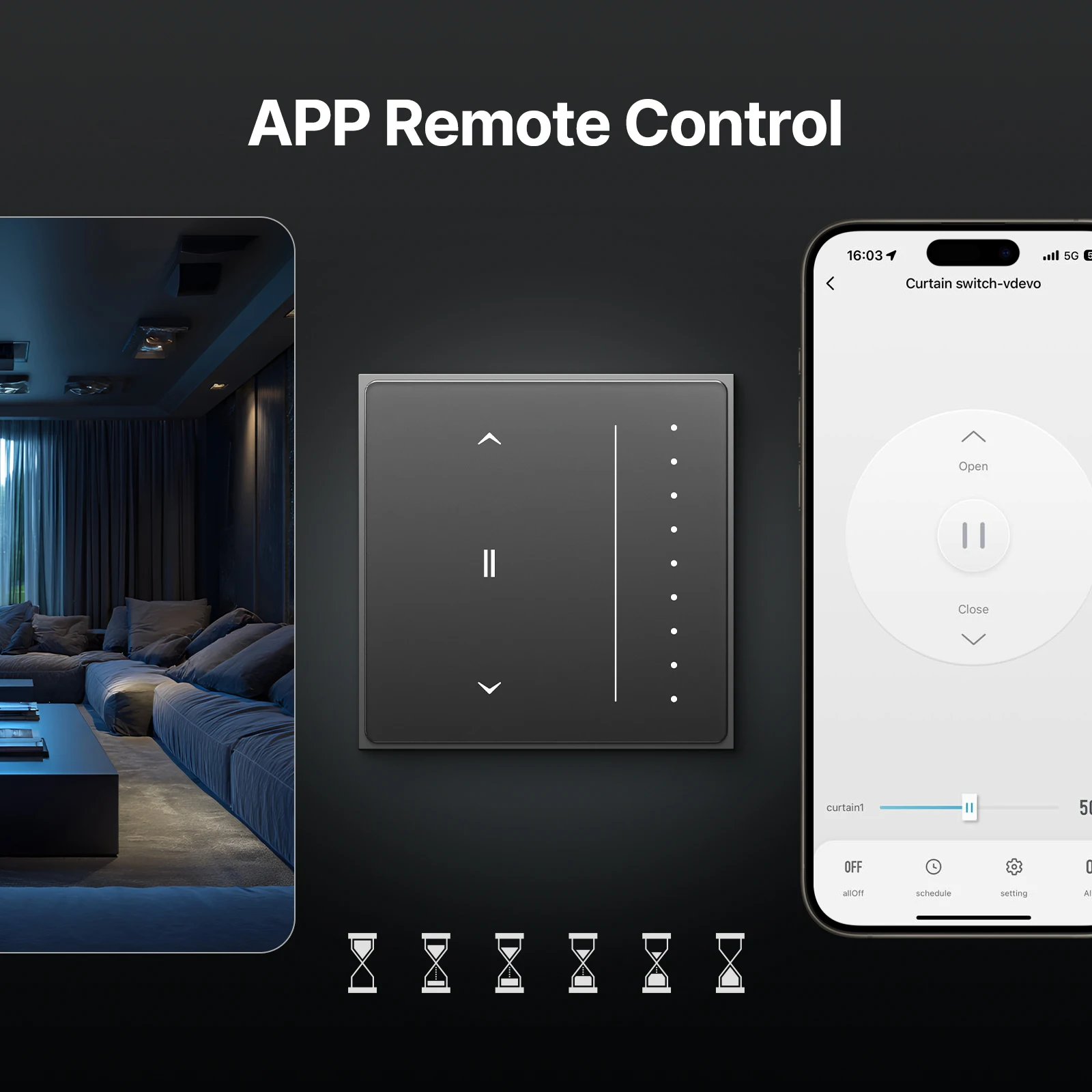 MOES Zigbee Smart Curtain Switch, AG Touch Panel, Tuya App Voice Control for Electric Roller Blinds, Neutral Wire Required view 2