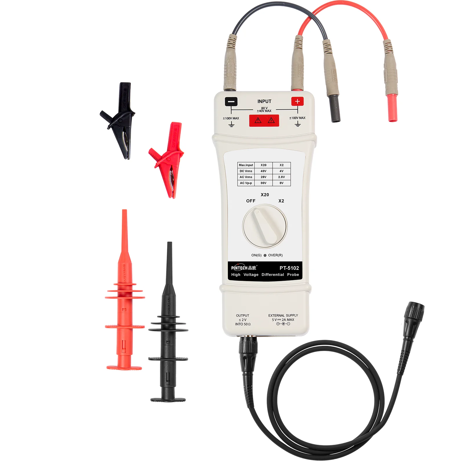 

PINTECH PT-5102 High Frequency Differential Probes for Oscilloscope 80V, 150MHZ 2X/20X Attenuation Rate