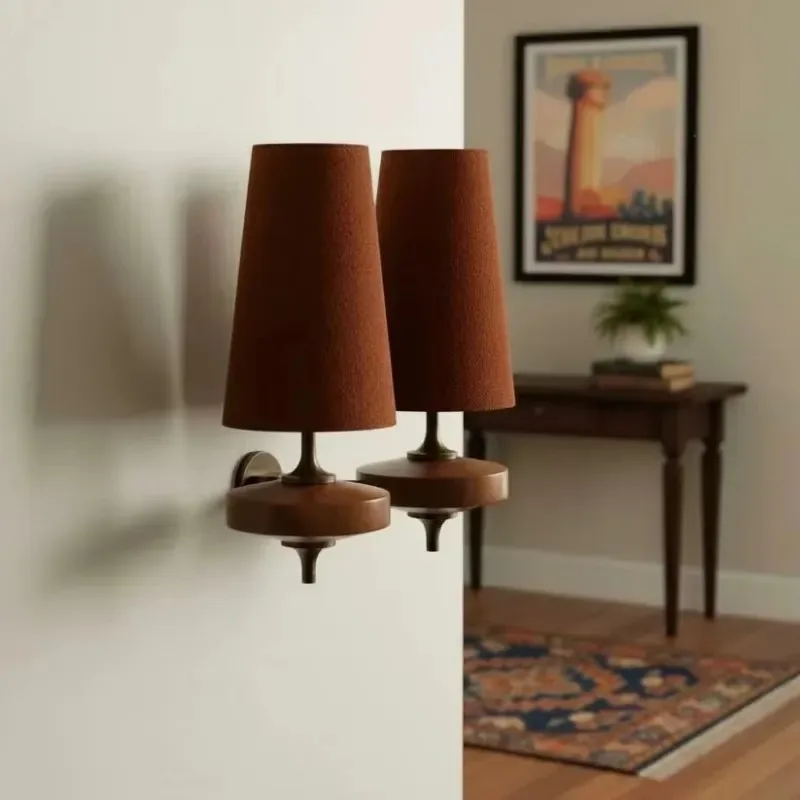 French retro solid wood wall lamp, retro light luxury bedroom bedside lamp, living room background wall atmosphere lamp