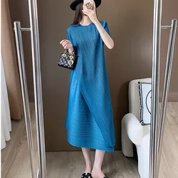 Miyake Folded Spliced Dress for Women's 2025 Summer New Unique Design with A Slim and Loose Style Maix Dress