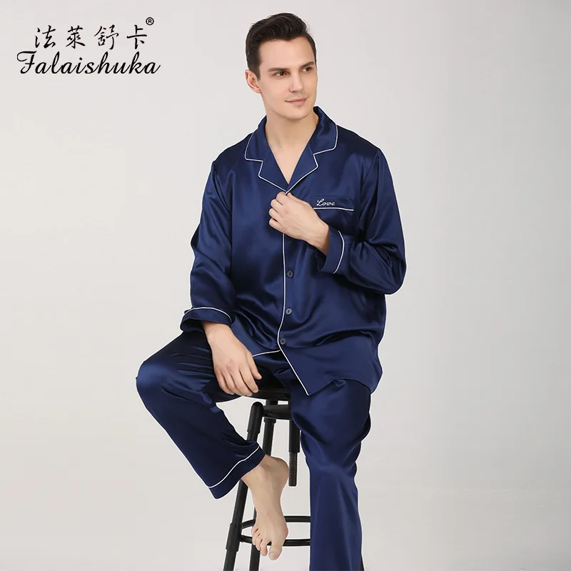 

22 momme 100% silk pajamas sets men pure color Thickened natural mulberry silk pyjamas for male spring sleepwear T9098