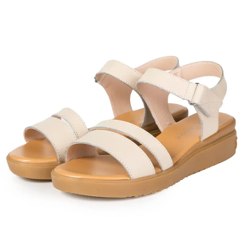 YAERNI Genuine Leather Women Flats Beach sandals shoes ladies Platform Sneakers Flip Flop shoe summer Fashion Mid Heel footwear