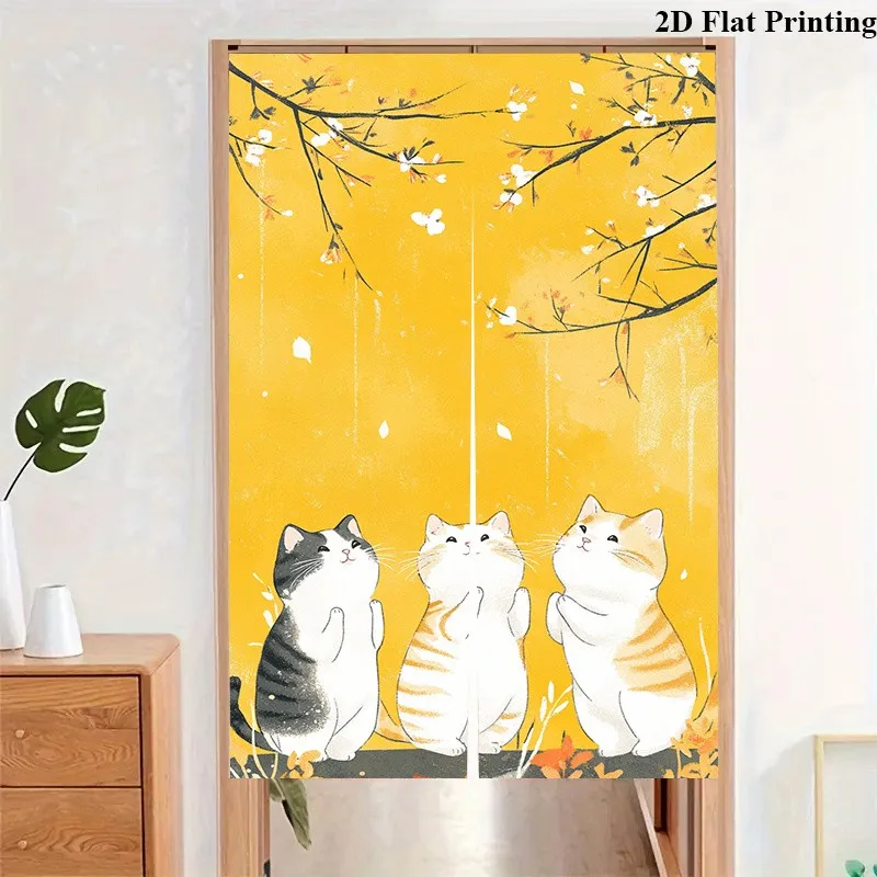 VIKAMA Japanese Cute Cat Printed Door Curtain Bedroom Kitchen Bathroom Partition Curtain Home Decoration