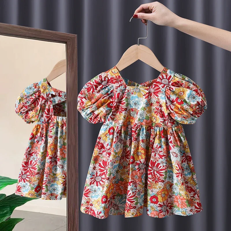 

New Summer Short Sleeve Cute Children Girls 25 Styles Floral Printed Cotton Chic Princess Dress 1-5 Years Old Kids Baby Dresses