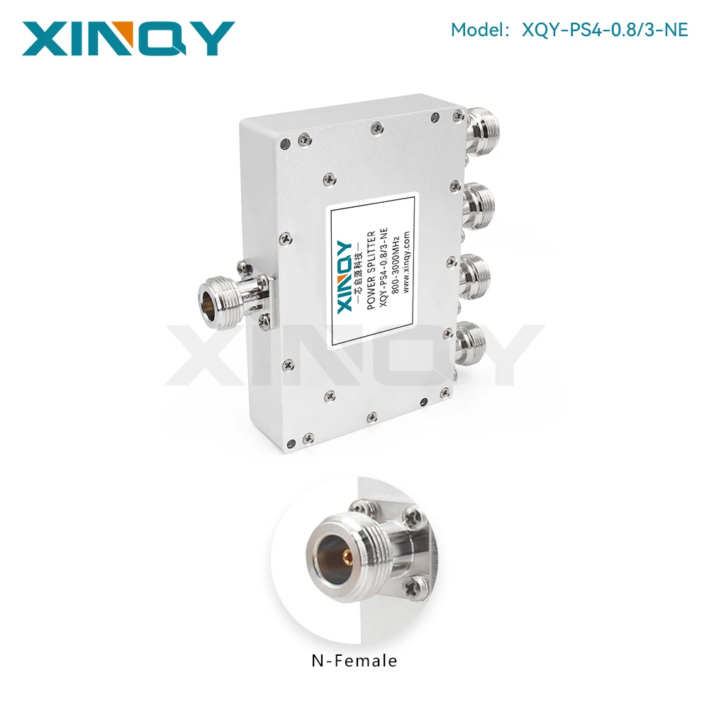 XINQY Microstrip Power Divider, L-Band 0.8-3GHz, N-Type Female, Antenna Signal Splitter/Combiner, 1-Way-to-4-Way RF Power Divider