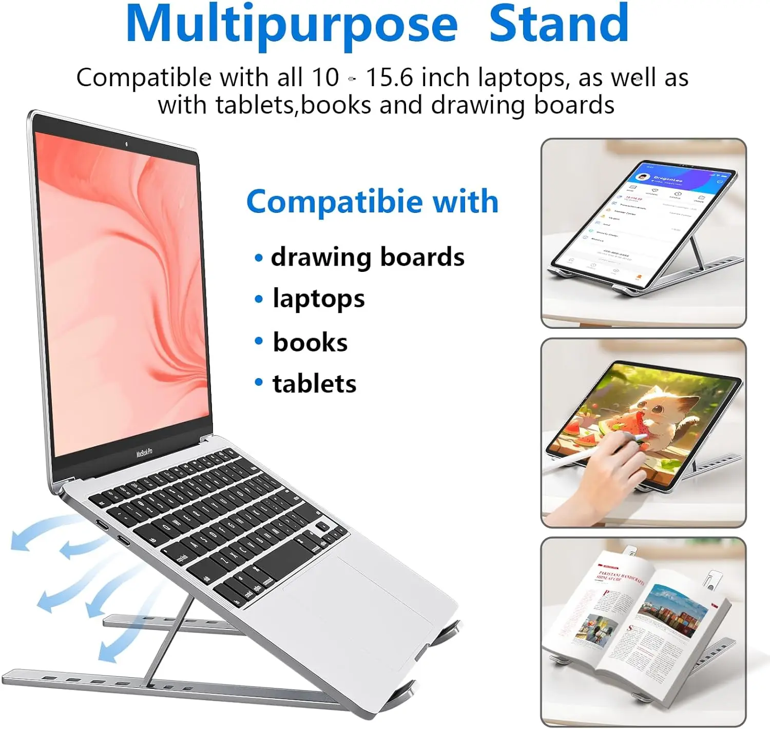 

Aluminum Alloy Computer Stand, Superior Sand-Blasting Tech,7 Adjustable Angles, Foldable & Stable,Max 5.83in Height,10 Inch Wide