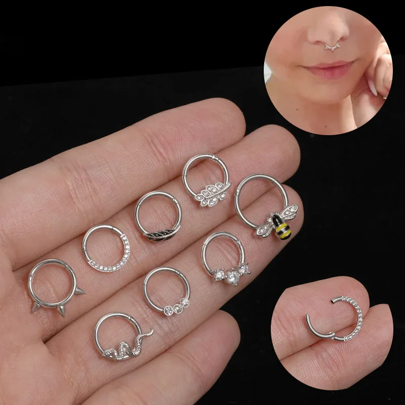 1Pc Bee Leaf Zircon Nose Piercing Ring Nase Septum Ring Titanium Steel Nariz Piercing Helix Cartilage Tragus Piercing Earrings