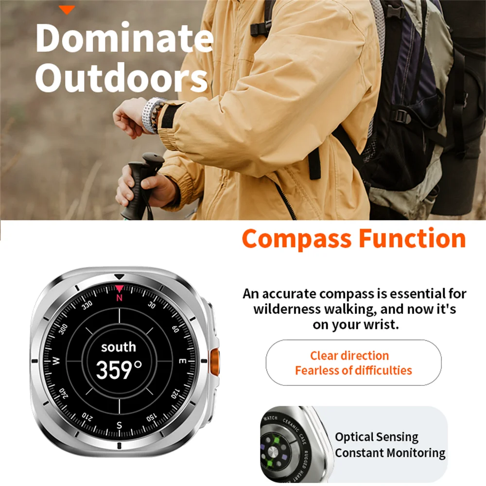 SOS ساعة 7 الترا نظام تحديد المواقع البوصلة الساعات الذكية الرجال الرياضة في الهواء الطلق BT دعوة Smartwatch النساء IP68 مقاوم للماء ثلاثية الأبعاد القائمة مراقبة الصحة