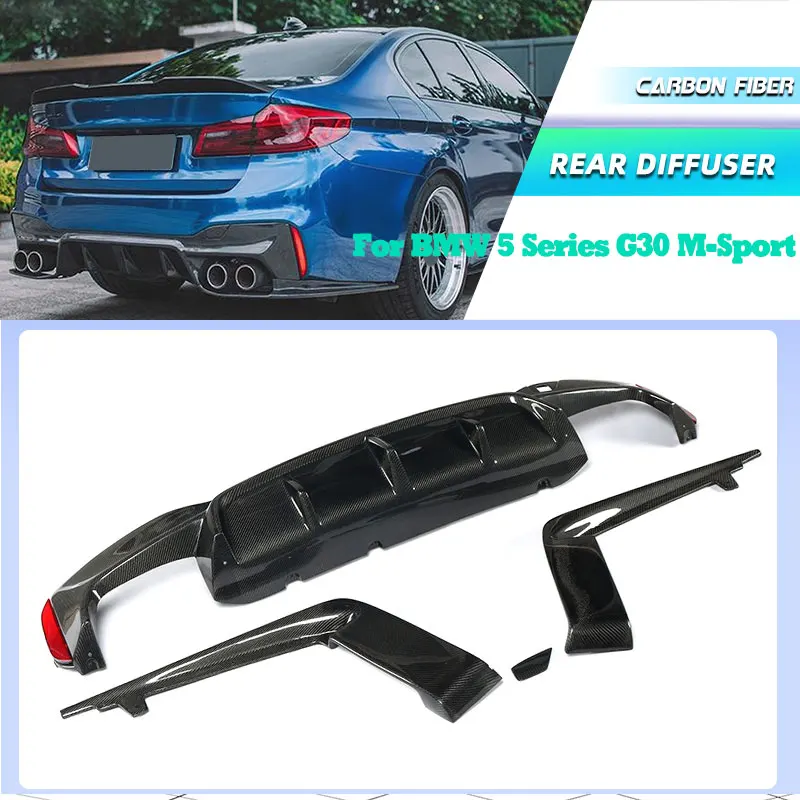 

Автомобильный диффузор заднего бампера для BMW 5 серии G30 M-Sport 2018-2022, гоночный задний фартук из углеродного волокна с разветвителями, комплекты кузова