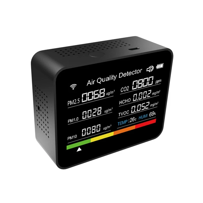 13 в 1 Tuya WIFI монитор качества воздуха CO2/TVOC/HCHO/PM2.5/PM1.0/PM10/температура/влажность/время/дата/будильник/таймер