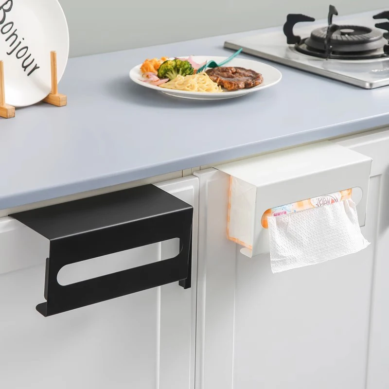 1Pc Iron Material Tissue Box Holder Strong Load-bearing Drill-Free Installation Under Cabinet Holder Paper Towel Holder Kitchen