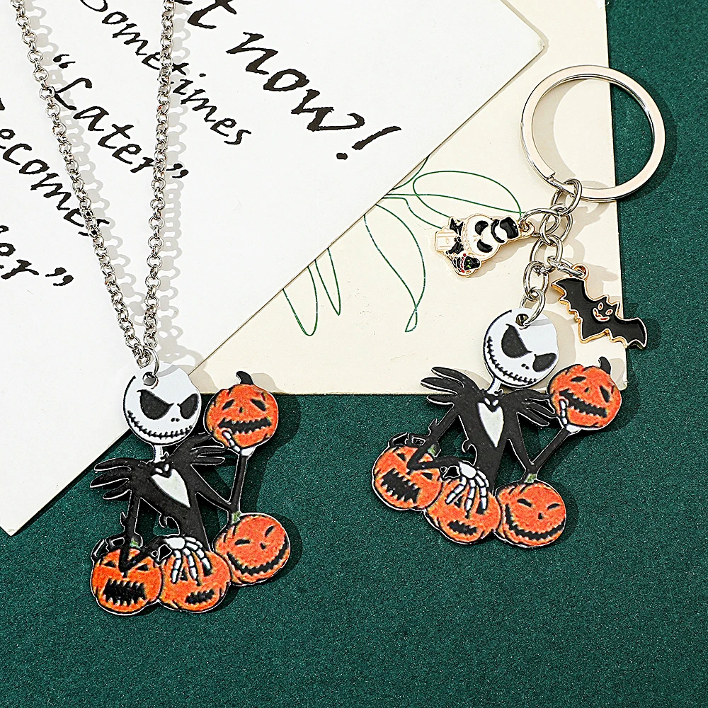 Disney Nightmare Before Christmas Schlüsselanhänger, Jack Skellington Anhänger mit Kürbis Charm, Gothic Schmuck Geschenk für Halloween