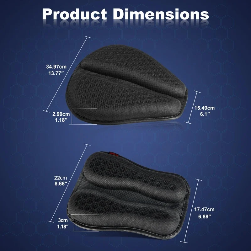 3D Honeycomb Gel Seat Cushion, Pressure Relief Non-Slip Seat Pad, Motorcycle Accessory for Long Distance Riding