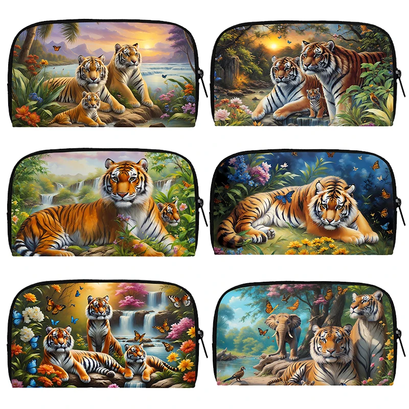 3D Print Oil Painting White Tiger Long Wallet ID Card Phone Earphone Holder Casual Coin Money Bag Organizer Zipper Pouch Gift