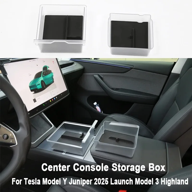 Zentrale Aufbewahrungsbox für Tesla Model Y Juniper Model3 Highland ModelYL Organizer Transparente Armlehnenbox Auto-Mittelkonsole