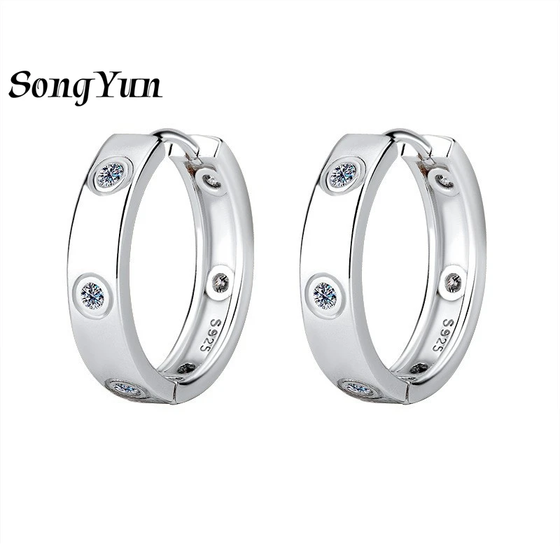 SONGYUN Brand Jewelry 925 Sterling Silver Earrings Moissanite Diamond Hoop Statement for Girls Rhodium Plated MST Patent Earring