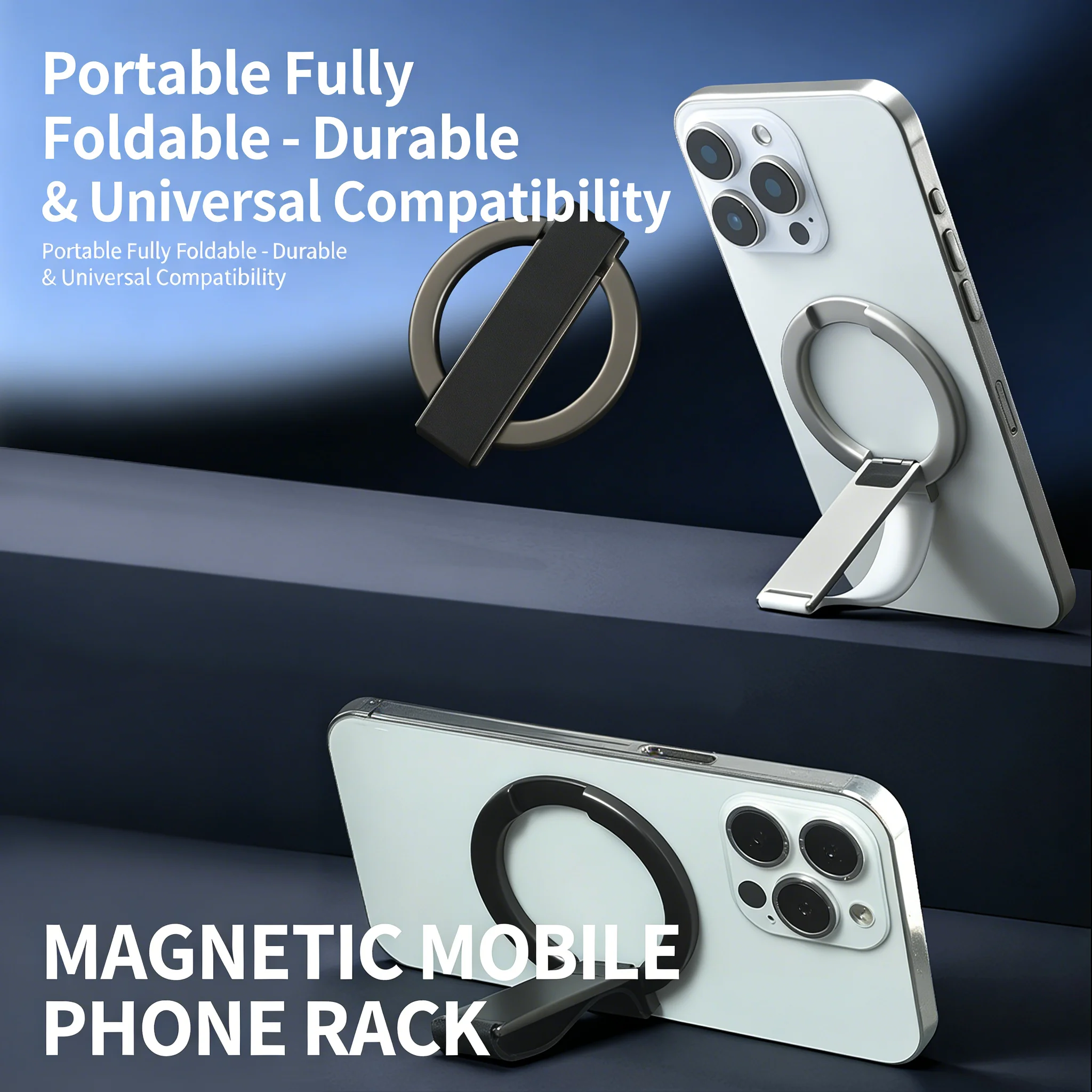 2025 innovative design aluminum alloy magnetic mobile phone ring holder, 360° rotation, 120° swing, suitable for iPhone 12+ image 2