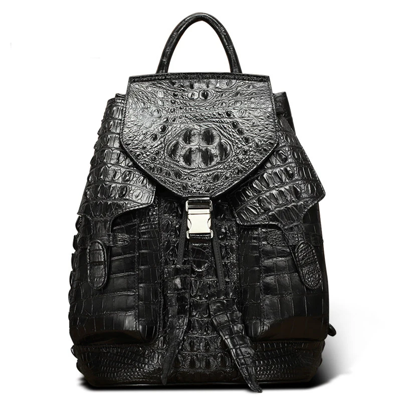 

Новый мужской рюкзак Lukanikexima из кожи крокодила, повседневный модный рюкзак большой вместимости для путешествий, сумка на два плечевых ремня