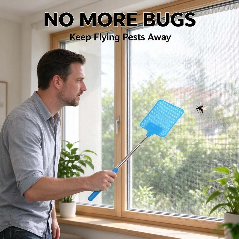 Lightweight Telescopic Fly Swatter Long Reach Manual Fly Killer for Kitchen Office Patio