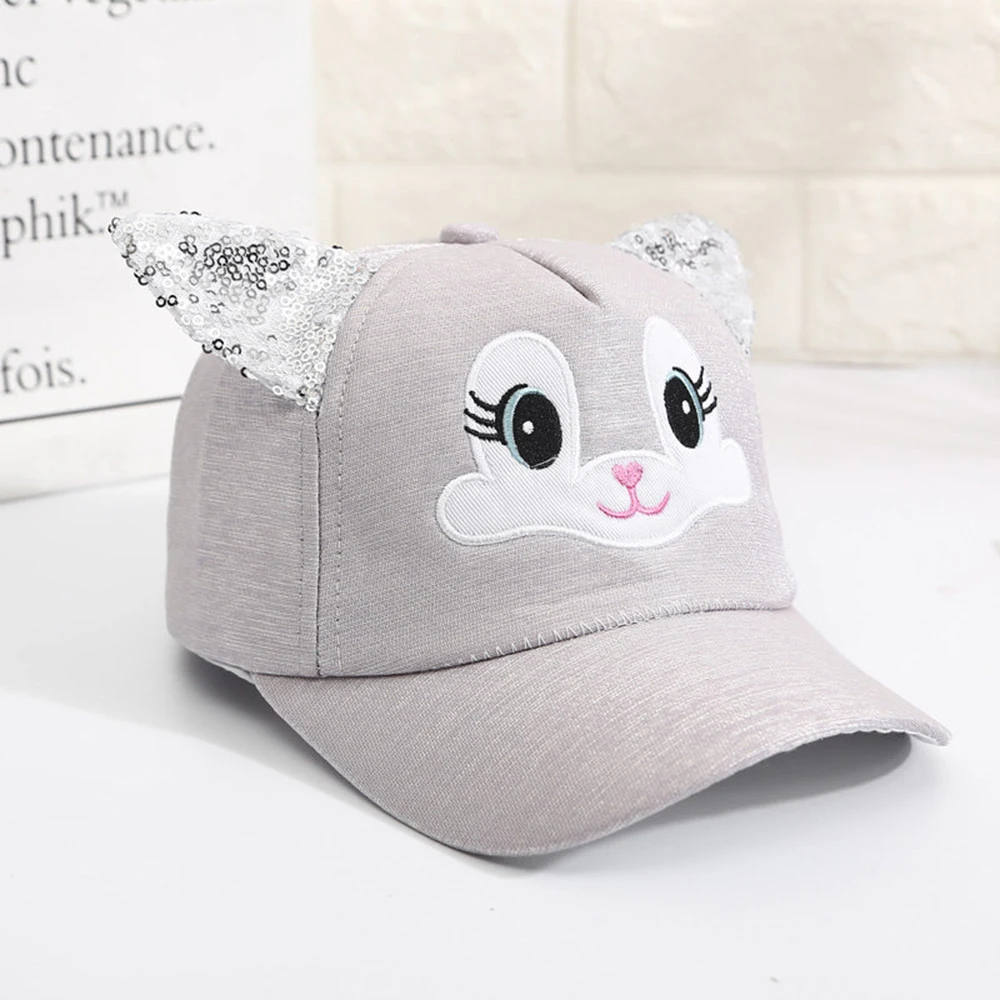 Summer Children\'s Caps New Cute Cartoon Cat Ear Girls Hats Adjustable Baseball Cap For Kids Children Girl Sun Hat 2-8 Years