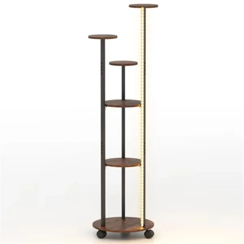 

6 Tier Country Style Brown Plant Stand with RGB Light Bar with Smart APP and Remote Control for Home Decoration