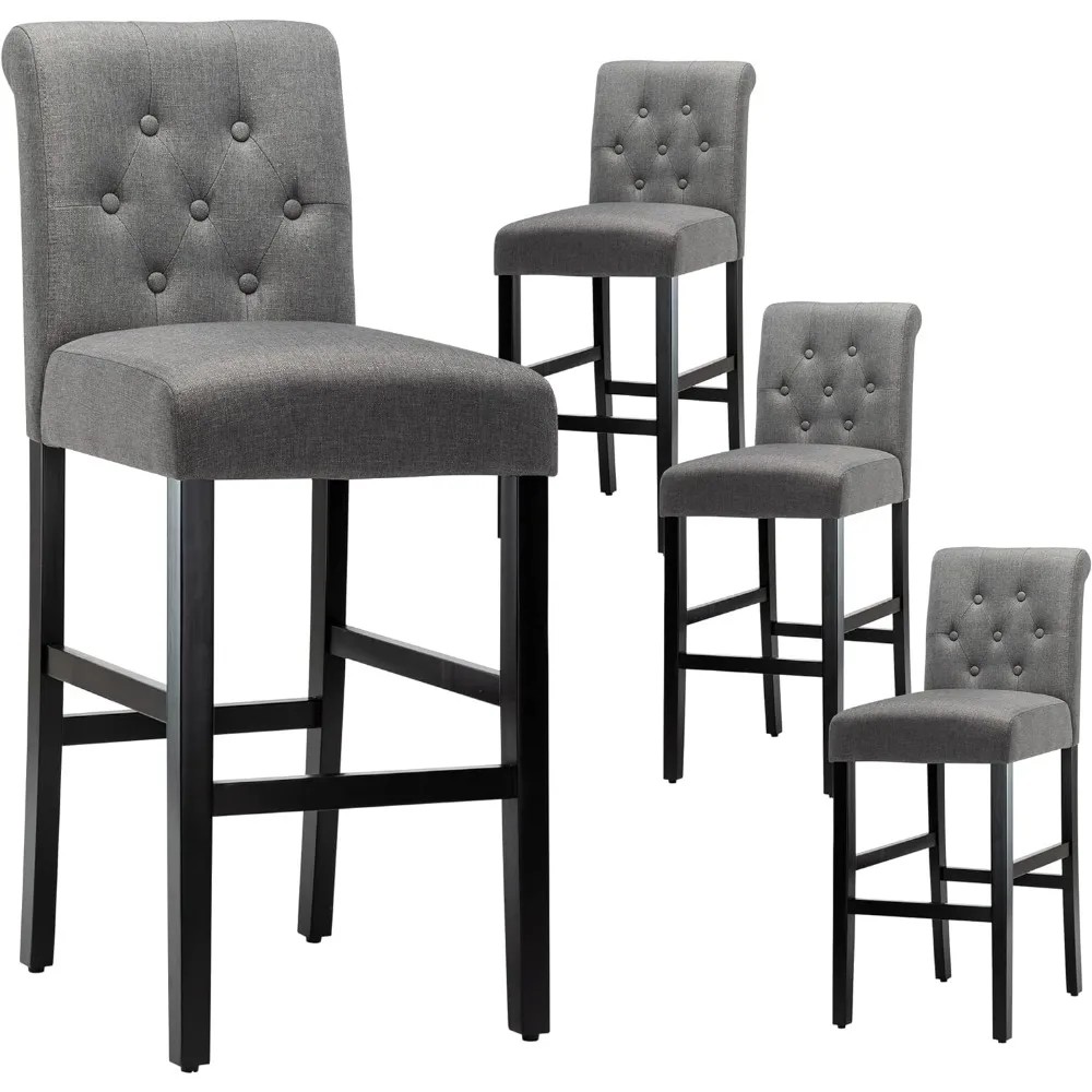 30'' Bar Stools Set of 4 Bar Height Chairs with Button Tufted Back for Kitchen Island, Gray