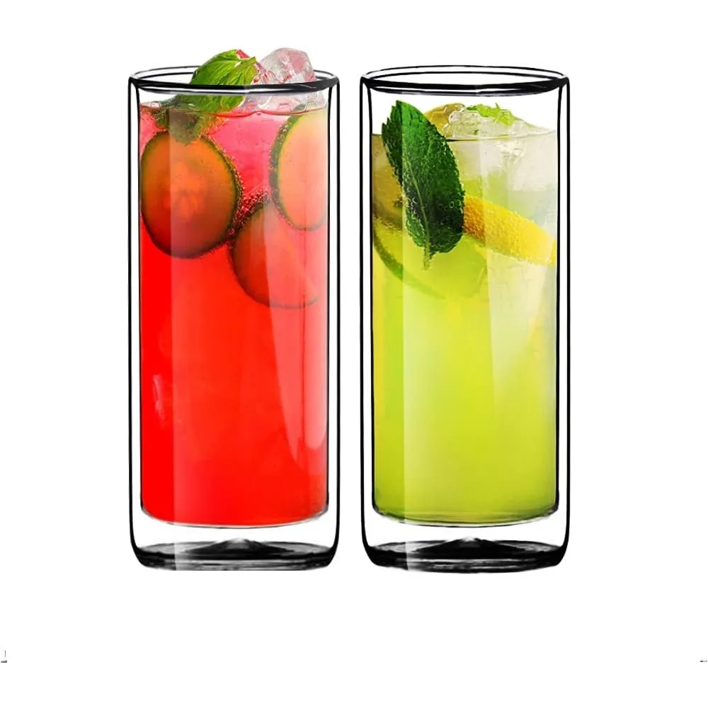 

Double Wall Insulated Glass Tumbler, 16oz (450ml) Highball Glass Cups for Beer, Lemonade, Iced Tea, Tropical Drink, Cocktail