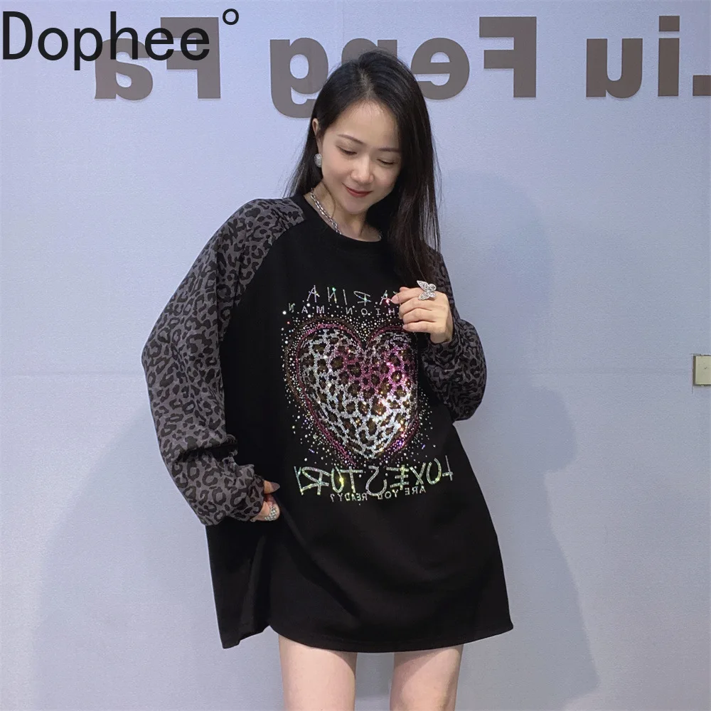 سترة نسائية بغطاء للرأس بأكمام طويلة على شكل الفهد من Colorblock ورقبة دائرية وبلوفرات كبيرة الحجم سترة خريفية غير رسمية عصرية #1