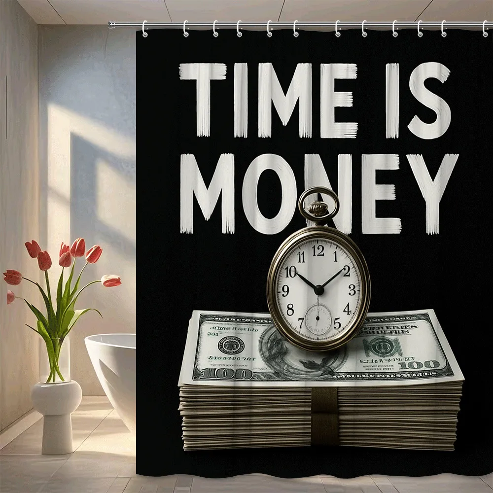 

Время денег занавеска для душа черный фон стек часов бизнес мотивационный декор водонепроницаемые бесплатные крючки в комплекте нетоксичные