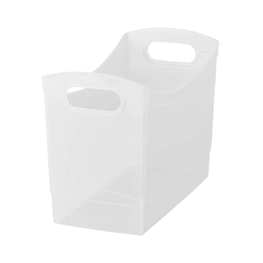 

4 Pack Narrow Plastic Utility Storage Organizer Bin for Home Office Kitchen Pantry, Clear, Stackable Space-Saving Design with S