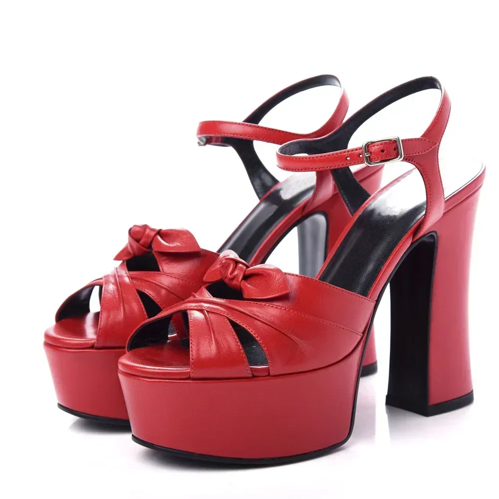Butterfly Knot Decoration Leather Sandals Sexy Pointed Toe ThicK Heel Slingback New Arrivals Fashion Women Modern Shoes