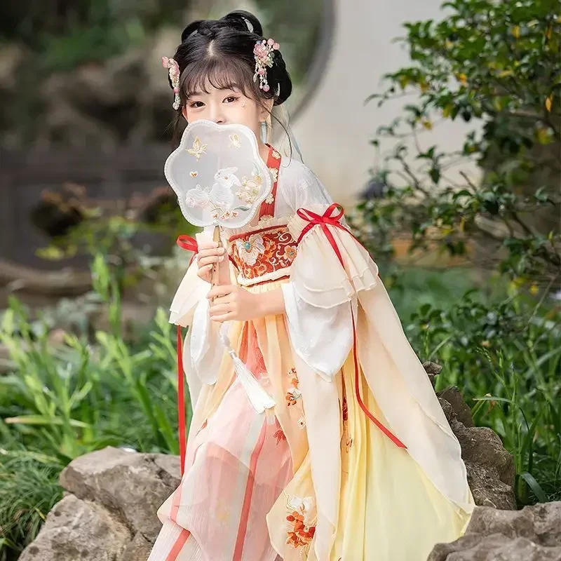 Chinese Hanfu Dress Girls New Year Costume Ancient Hanfu Dress Children Carnival Fairy Cosplay Costume Orange Dress For Girls