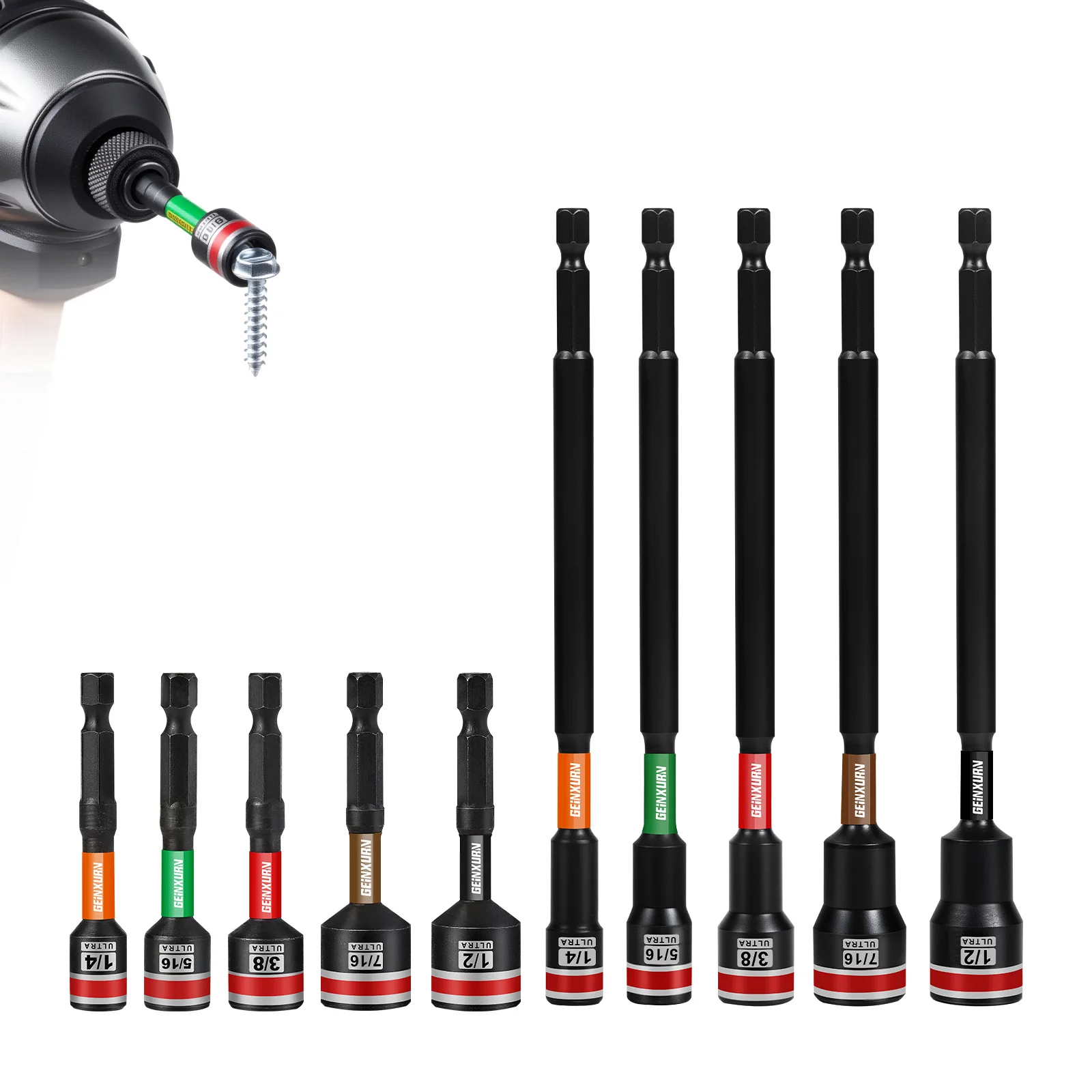 Geinxurn Impact Nut Driver Set, 2.56”/6