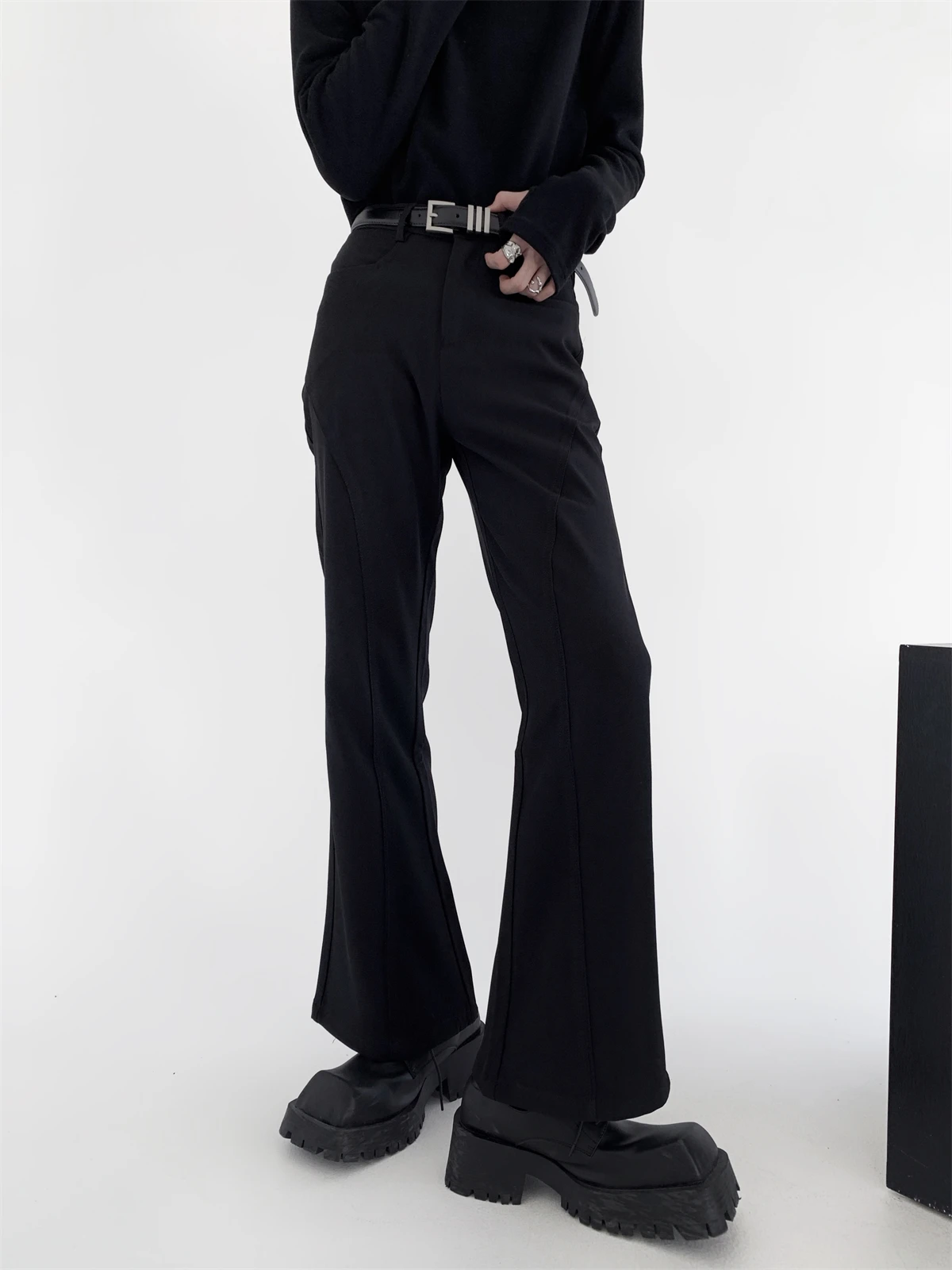 Fall Mountain Wind Men's High Street Straight Leg Pants Draping Micro Flared Clean Fit Korean Style Pure Color Casual Trousers