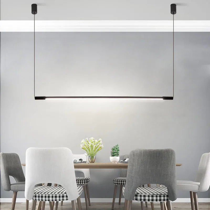 Modern Led Linear Pendant Lamp Dimmable Black for Kitchen Table Dining Room Chandelier Lighting Designer Lighting Luster Fixture