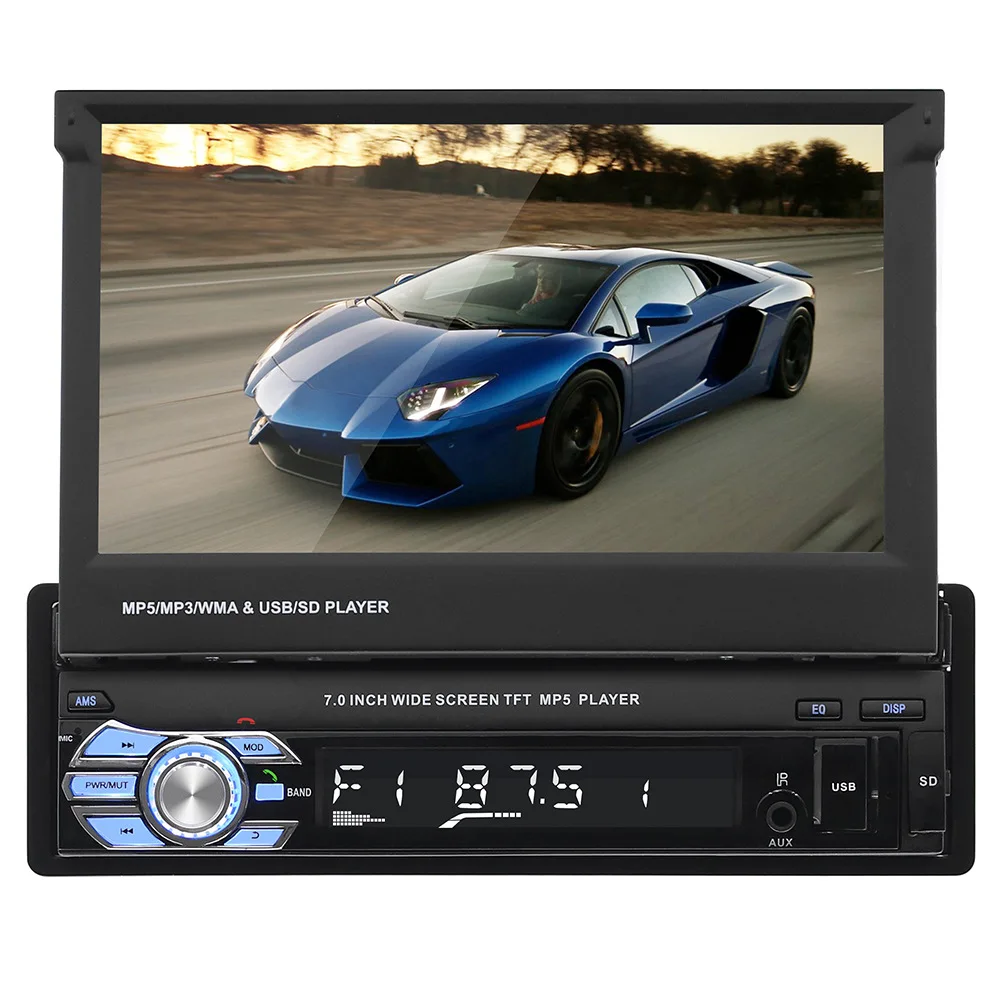 9601 Retractable 7-inch Car-mounted MP5 Card Player Bluetooth Call Reversing Priority with MP3 Radio