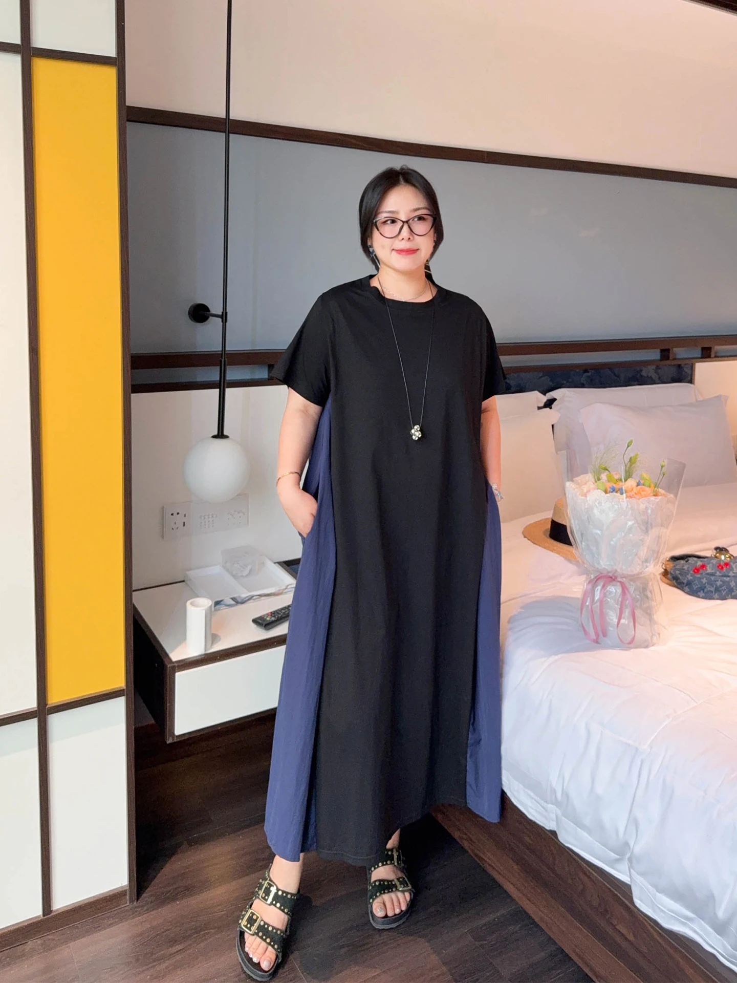 

VOGANA Летнее платье А-силуэта с эффектом похудения, свободного кроя, с завязками, в корейском стиле, из нейлона и хлопка, цветное, для повседневной носки