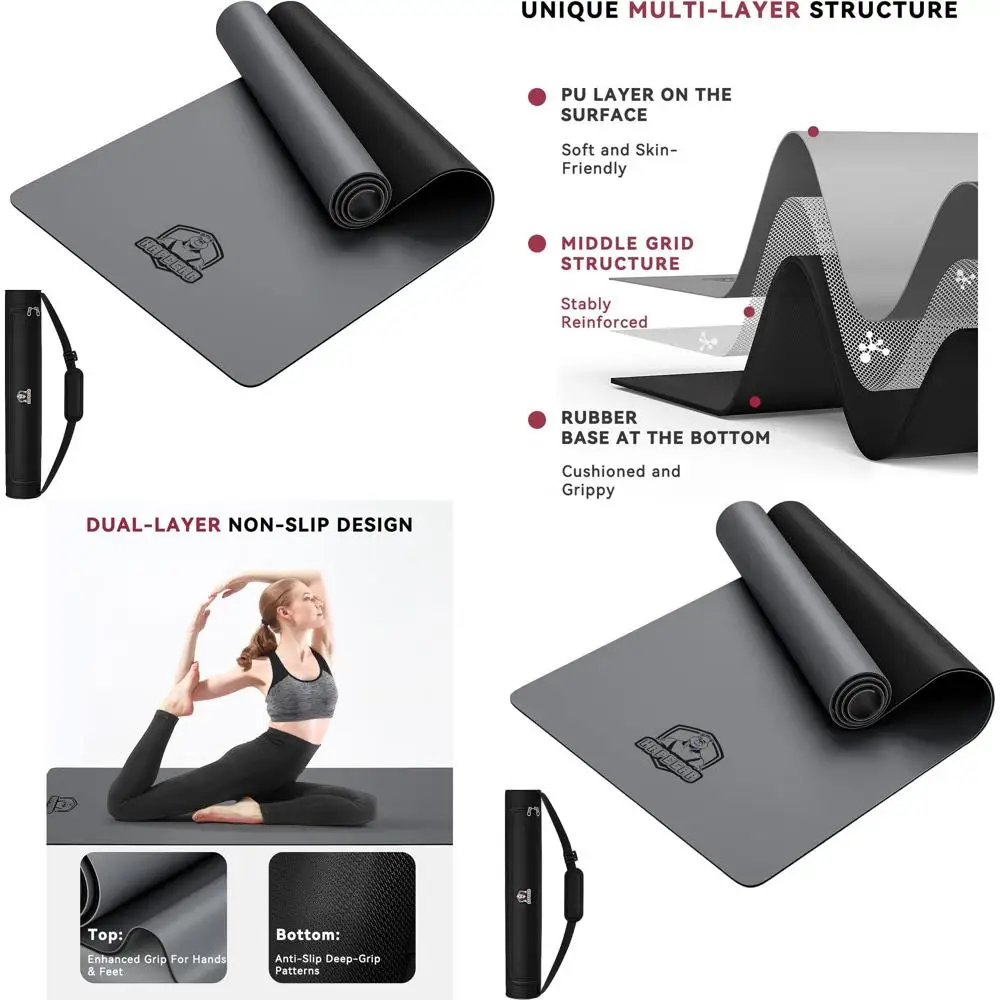 

Толстый коврик для йоги 72x30 с полиуретановой поверхностью и резиновым основанием — нескользящий, двухслойный, с высокой абсорбцией для йоги и тренировок — поставляется с