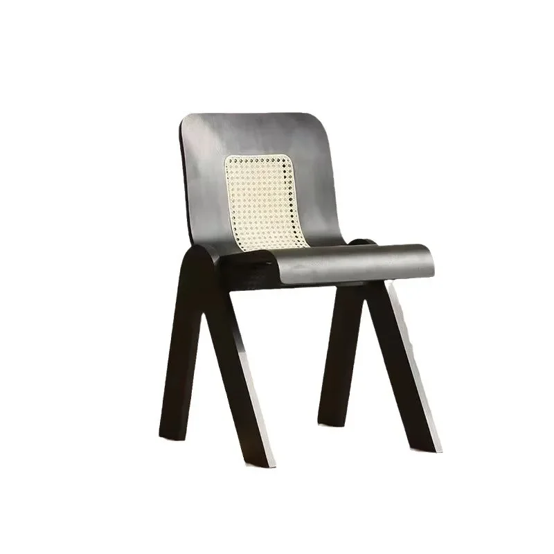 chair retro rattan, home office bedroom French light luxury solid wood backrest dining chair