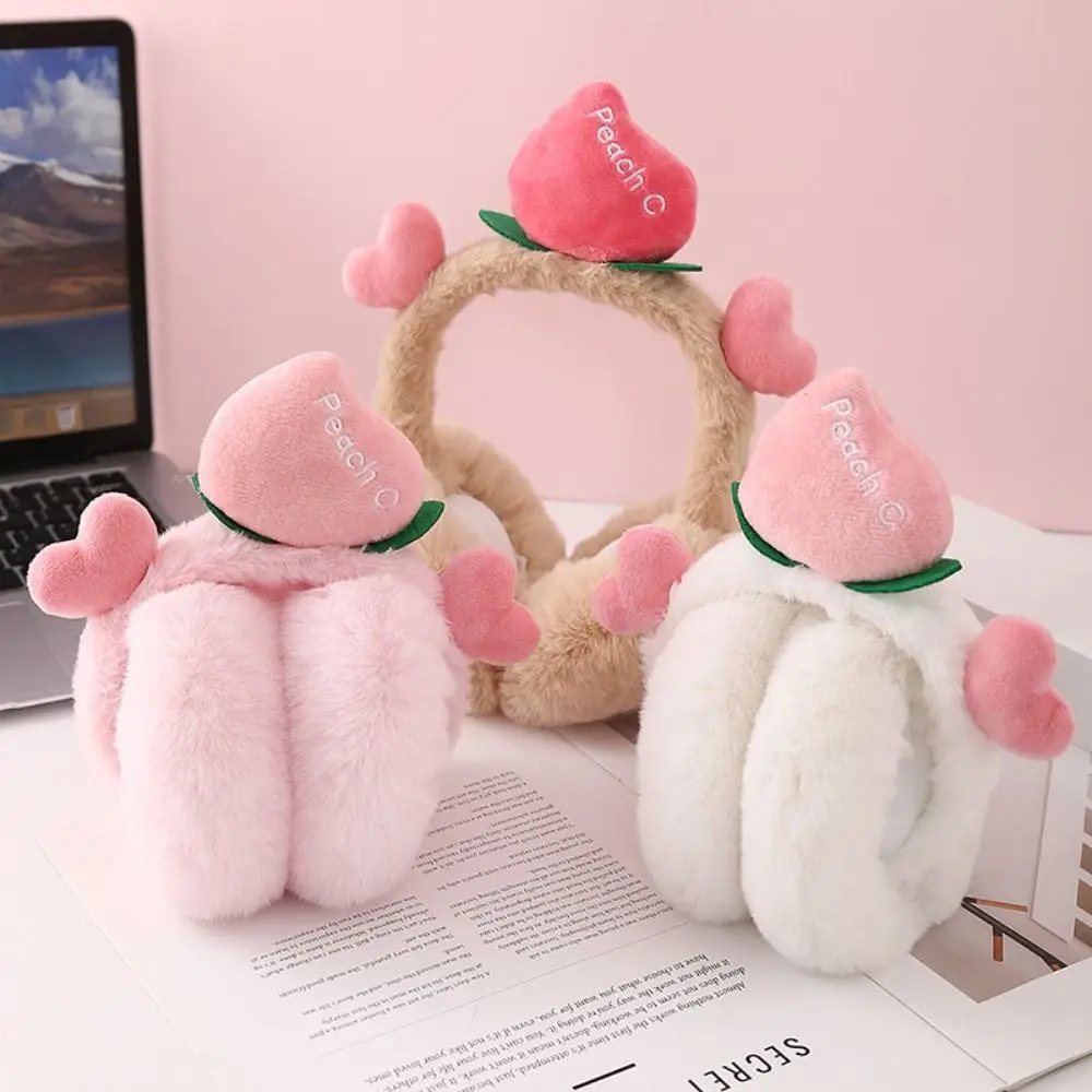 Niedliche pfirsichfarbene faltbare Ohrenschützer für den Winter, warmer Kälteschutz, faltbarer Ohrenwärmer, Frostschutzmittel, verdickte Kunstfell-Ohrenschützer